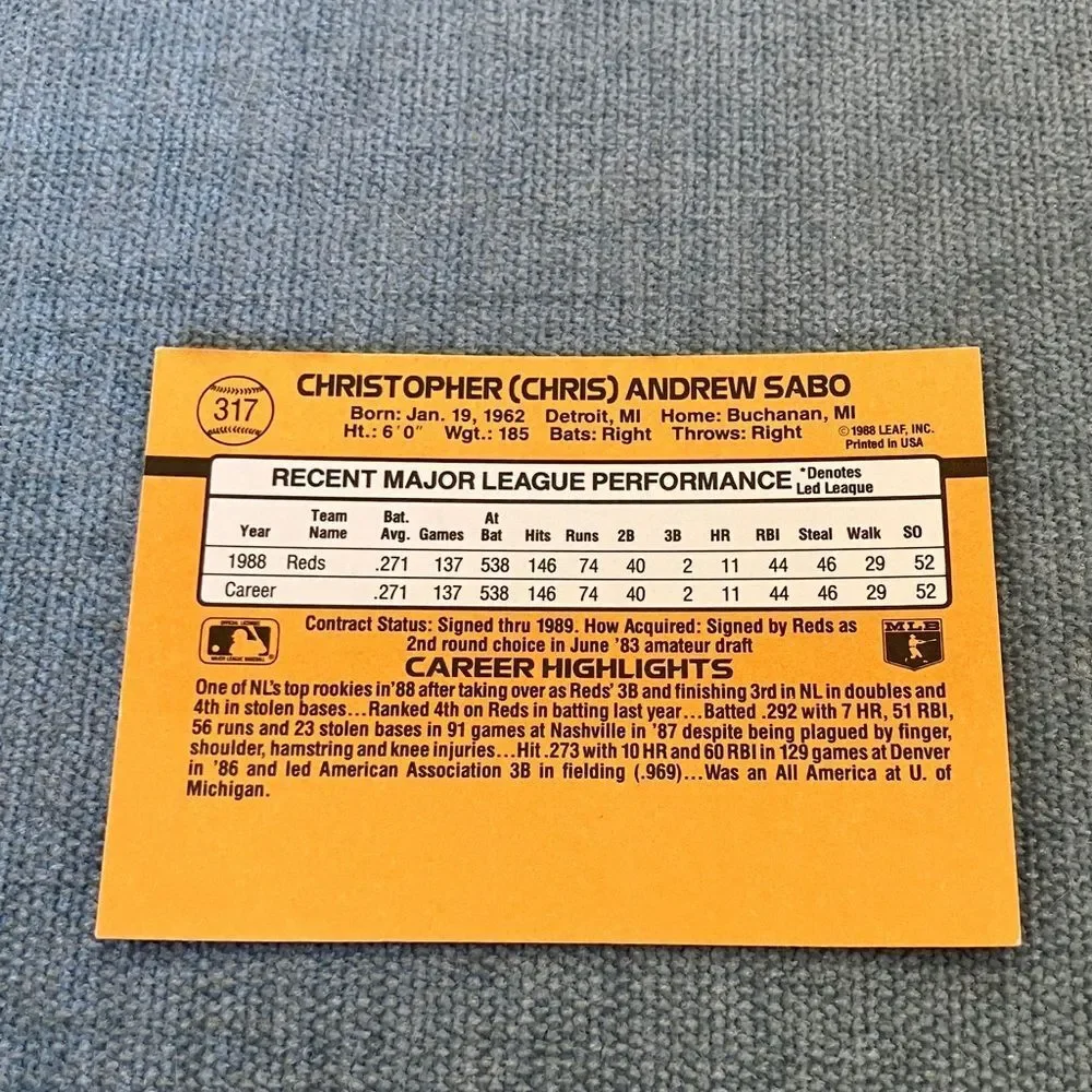 1989 Donruss Cincinnati Reds Baseball Card Trading Card